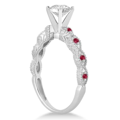 Antique Ruby Engagement Ring and Wedding Band 18k White Gold (0.36ct)