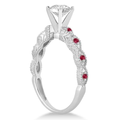 Antique Pave Ruby Engagement Ring and Wedding Band Palladium (0.36ct)