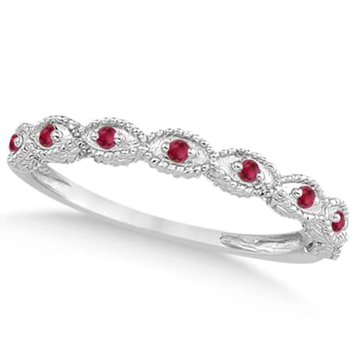 Antique Marquise Shape Ruby Wedding Ring 14k White Gold (0.18ct)