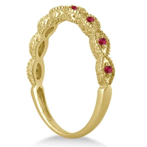 Antique Marquise Shape Ruby Wedding Ring 14k Yellow Gold (0.18ct)