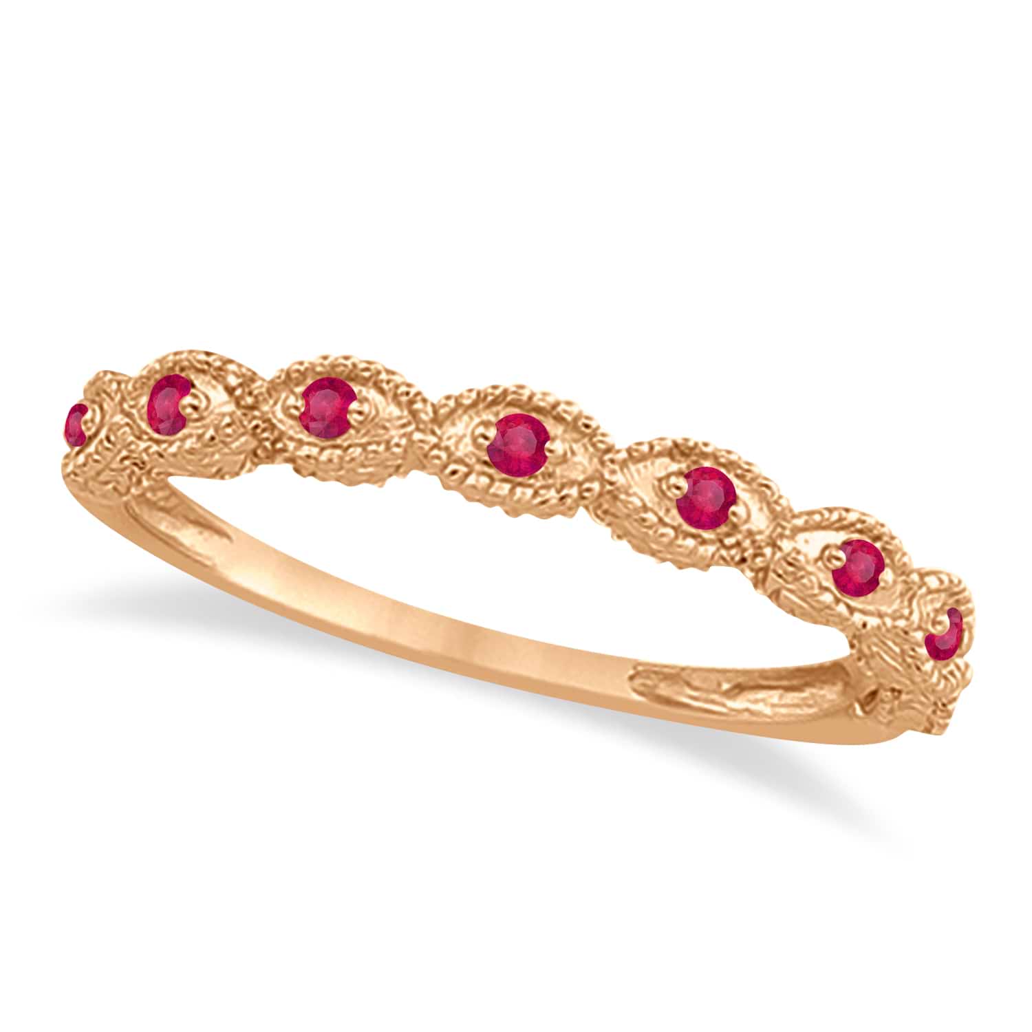 Antique Marquise Shape Ruby Wedding Ring 18k Rose Gold (0.18ct)