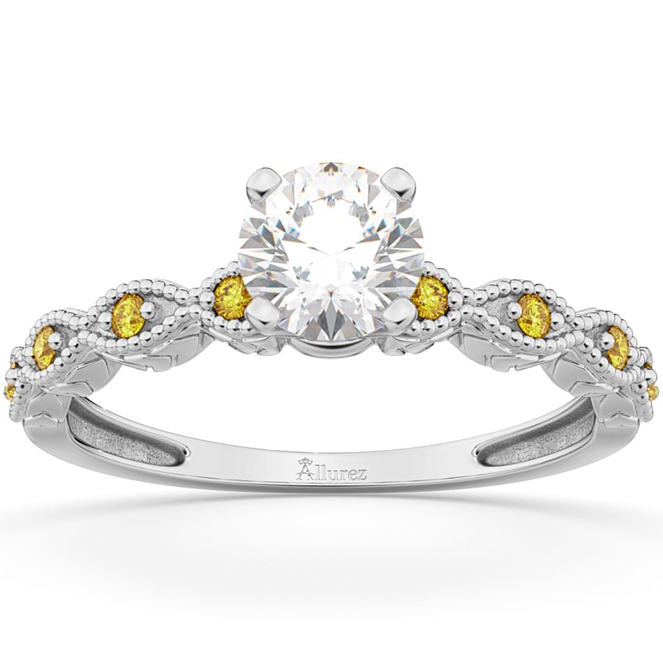 Vintage Marquise Yellow Sapphire Engagement Ring 14k White Gold (0.18ct)
