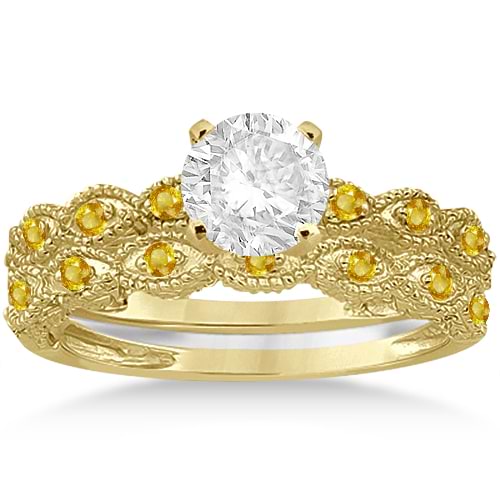 Antique Yellow Sapphire Bridal Set Marquise Shape 14K Yellow Gold 0.36ct