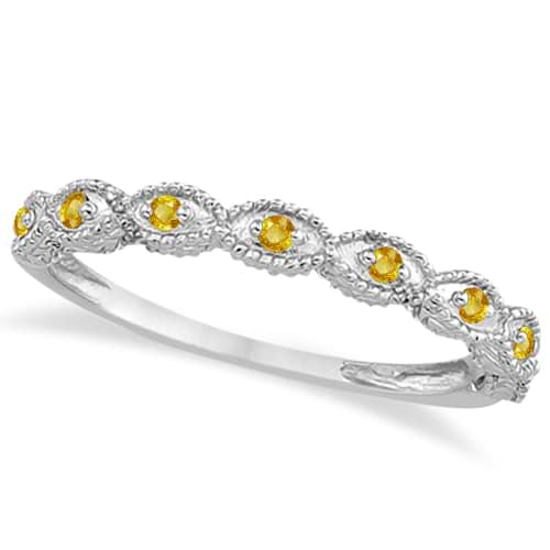 Antique Marquise Shape Yellow Sapphire Wedding Ring 14k White Gold (0.18ct)