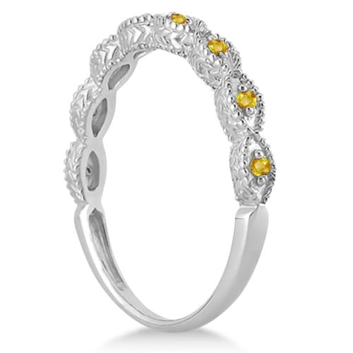 Antique Marquise Shape Yellow Sapphire Wedding Ring Palladium (0.18ct)