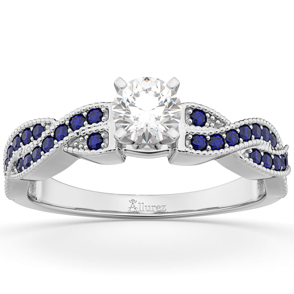 Infinity Twisted Blue Sapphire Engagement Ring 14k White Gold (0.25ct)