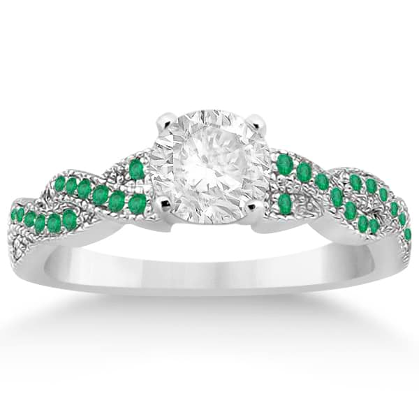 Infinity Style Twisted Emerald Engagement Ring 14k White Gold (0.25ct)