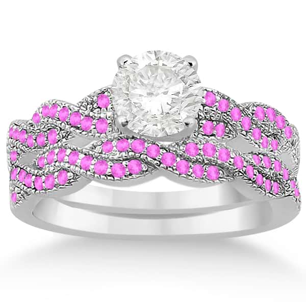 Infinity Twisted Pink Sapphire Bridal Set Setting in Palladium (0.55ct)