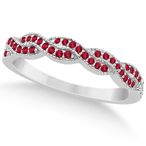 Infinity Style Twisted Ruby Bridal Set Setting 18k W Gold (0.55ct)
