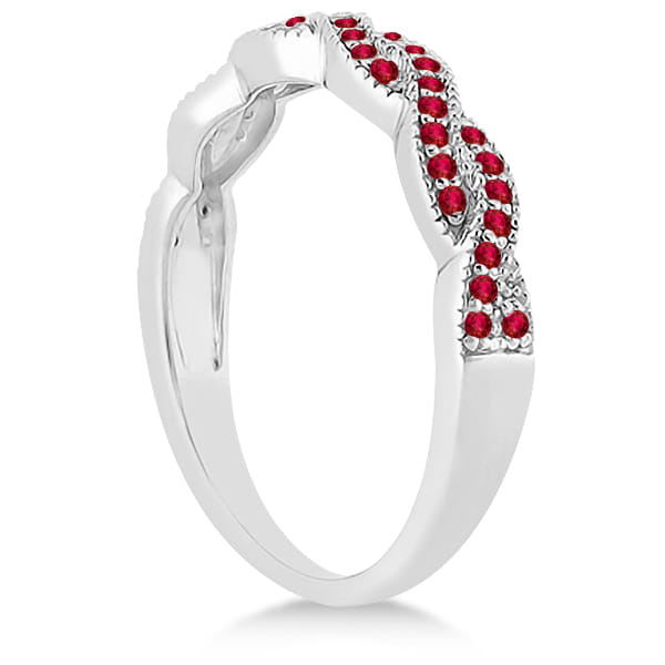 Infinity Style Twisted Ruby Bridal Set Setting 18k W Gold (0.55ct)