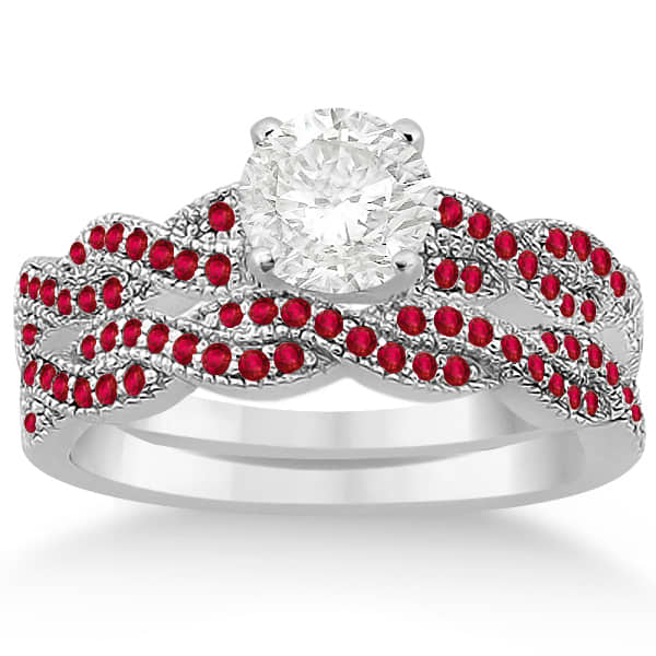 Infinity Style Twisted Ruby Bridal Set Setting in Platinum (0.55ct)