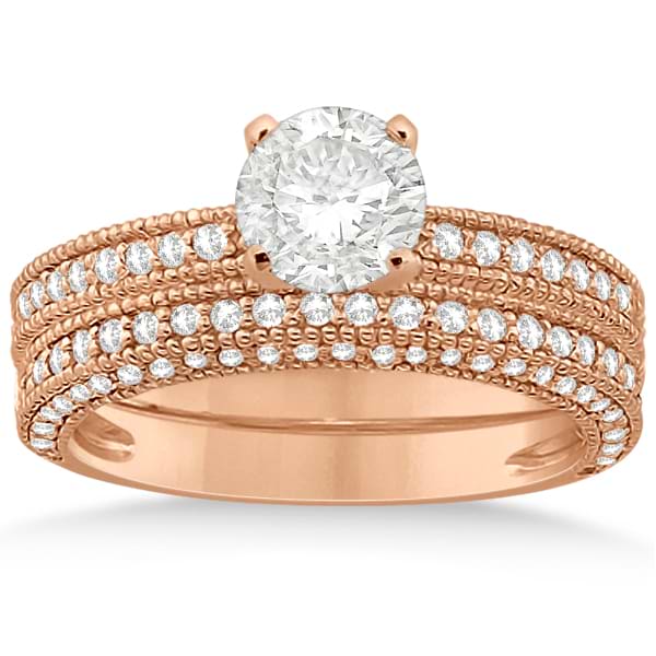 Vintage Heirloom Round-Cut Diamond Bridal Set 14k Rose Gold (1.32ct)