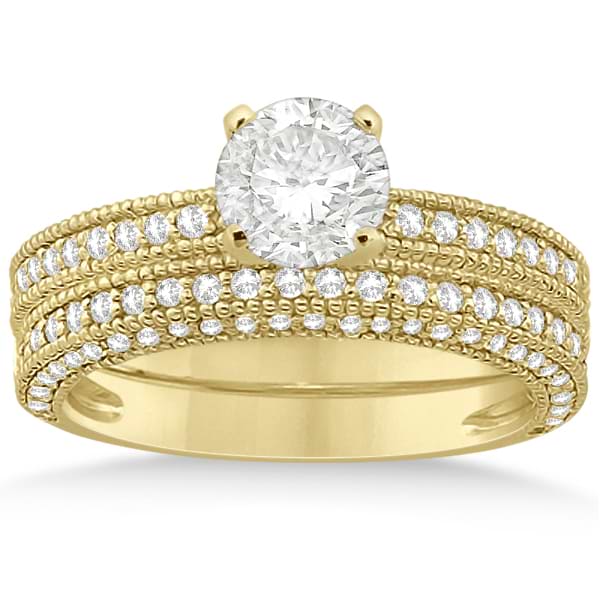 Vintage Heirloom Round-Cut Diamond Bridal Set 18k Yellow Gold (1.32ct)