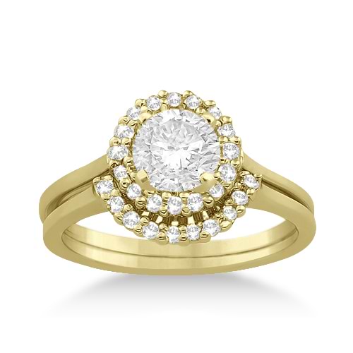 Petite Halo Engagement Ring & Wedding Band 16k Yellow Gold (0.32ct)