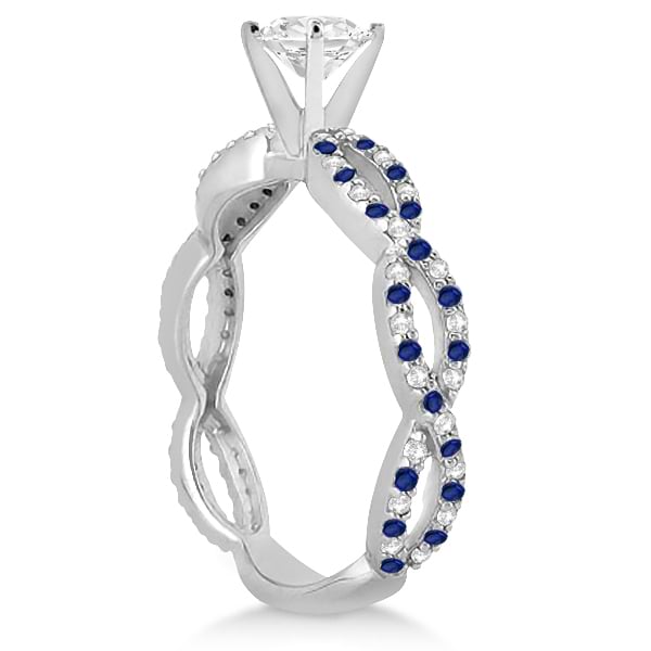 Pave Diamond & Blue Sapphire Infinity Eternity Engagement Ring 18k White Gold (0.40ct)