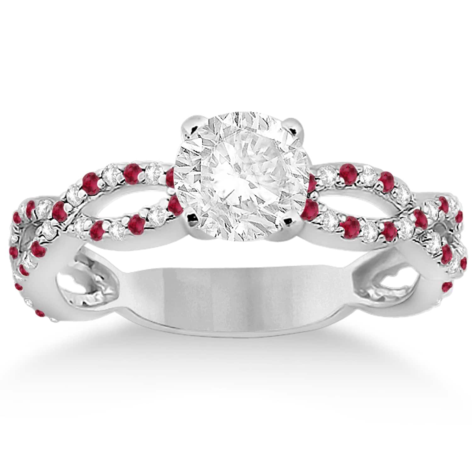 Pave Diamond & Ruby  Infinity Eternity Engagement Ring 18k White Gold (0.40ct)