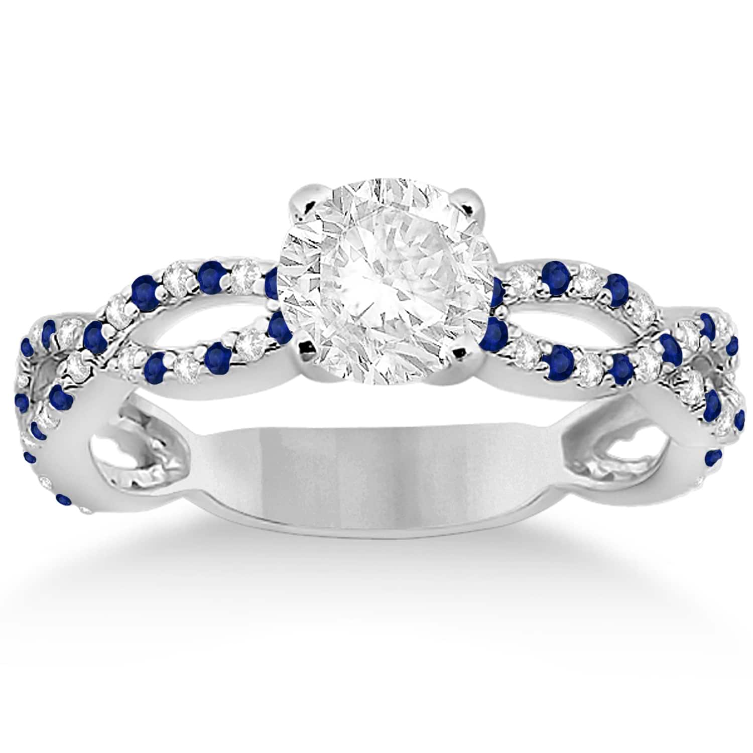 Infinity Diamond & Blue Sapphire Engagement Ring with Band 14k White Gold (0.65ct)