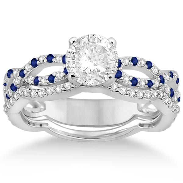 Infinity Diamond & Blue Sapphire Engagement Ring with Band 18k White Gold (0.65ct)
