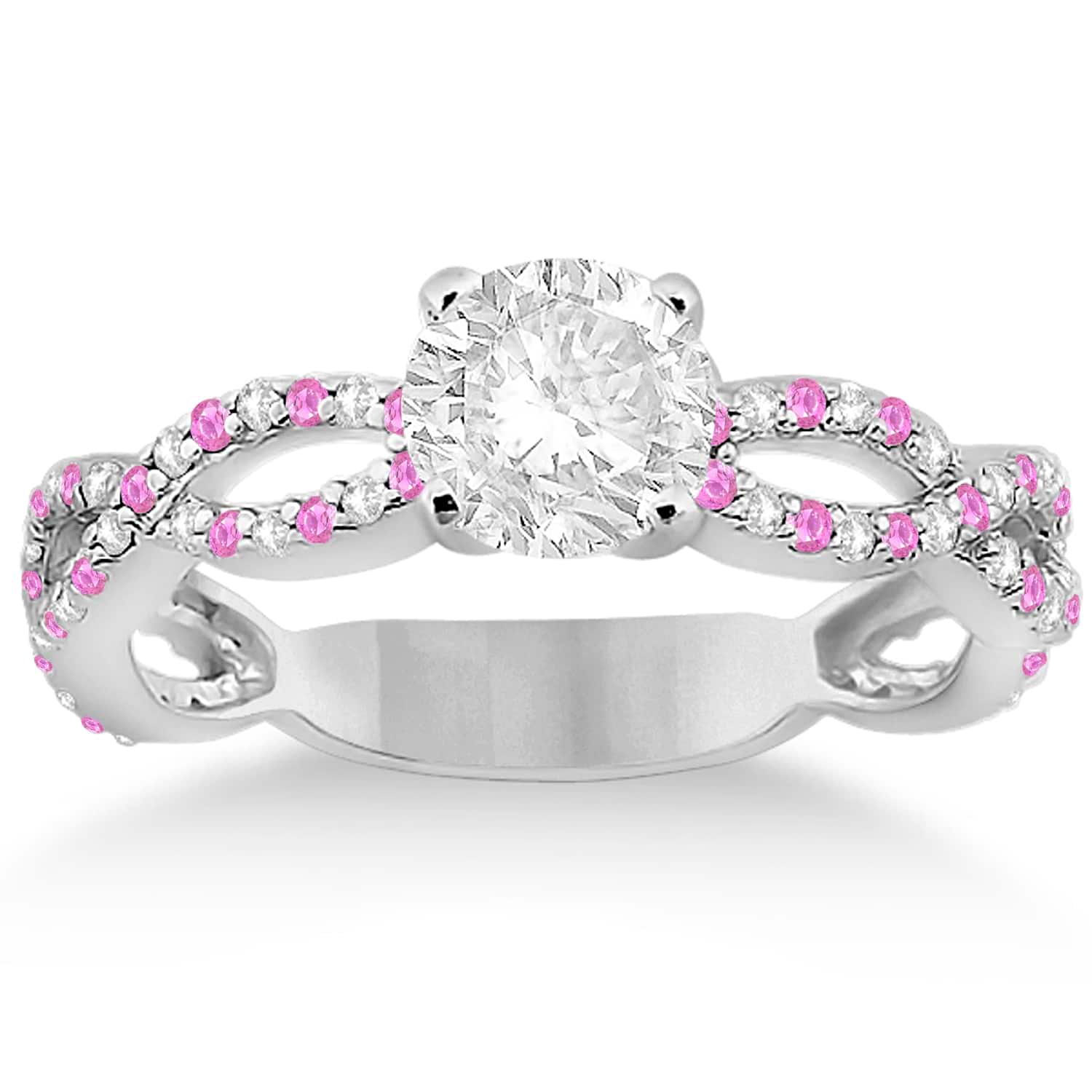 Infinity Diamond & Pink Sapphire Engagement Ring with Band 18k White Gold (0.65ct)
