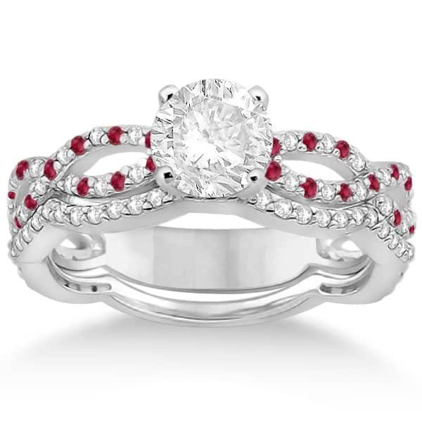 Infinity Diamond & Ruby Engagement Ring with Band 14k White Gold (0.65ct)