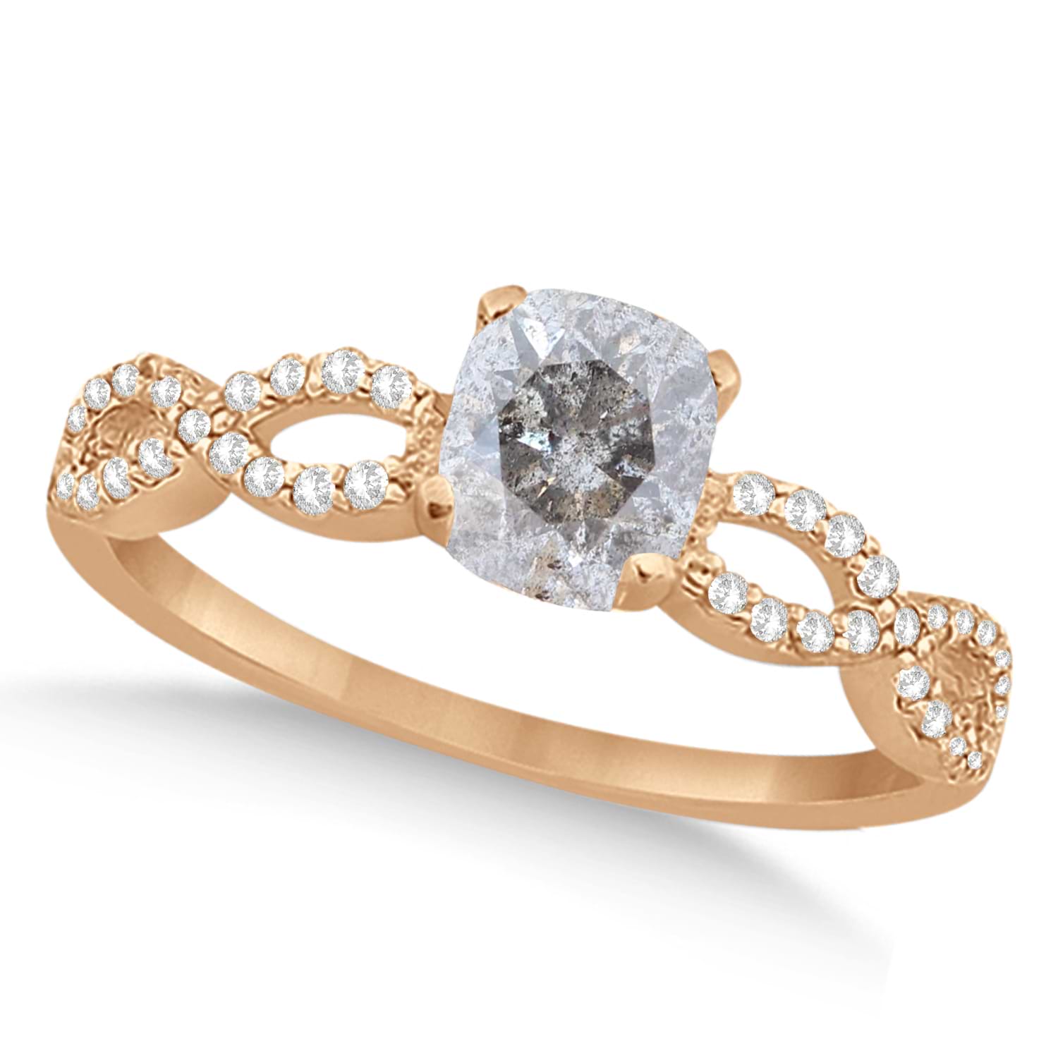 Infinity Cushion-Cut Salt & Pepper Diamond Engagement Ring 18k Rose Gold (0.50ct)