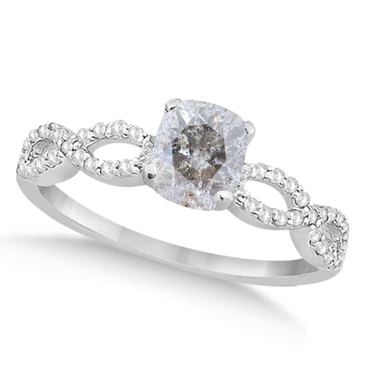 Infinity Cushion-Cut Salt & Pepper Diamond Engagement Ring 18k White Gold (0.50ct)