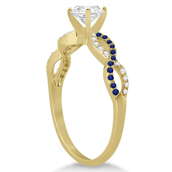 Infinity Round Diamond Blue Sapphire Engagement Ring 14k Yellow Gold (0.50ct)