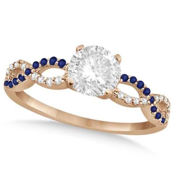 Infinity Round Diamond Blue Sapphire Engagement Ring 14k Rose Gold (0.75ct)