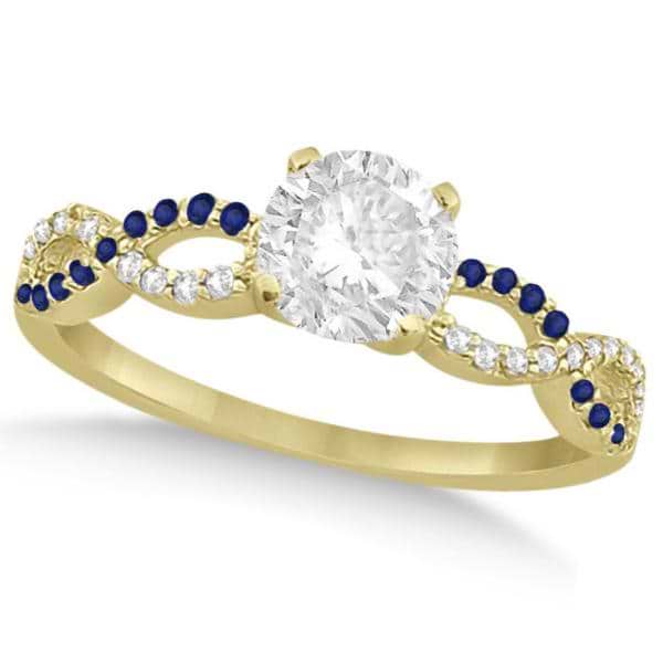 Infinity Round Diamond Blue Sapphire Engagement Ring 14k Yellow Gold (1.00ct)
