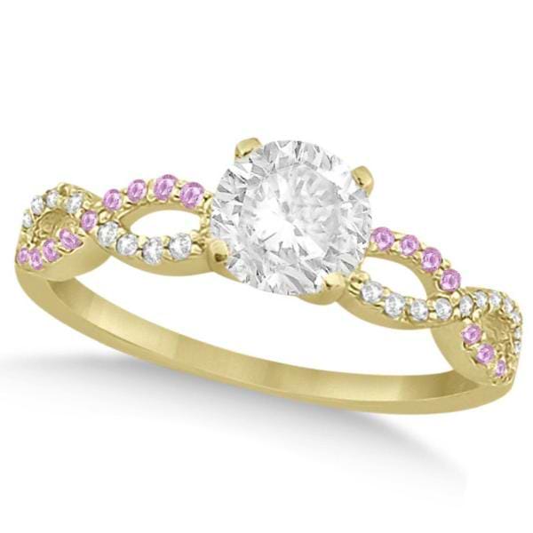 Infinity Round Diamond Pink Sapphire Engagement Ring 14k Yellow Gold (0.50ct)