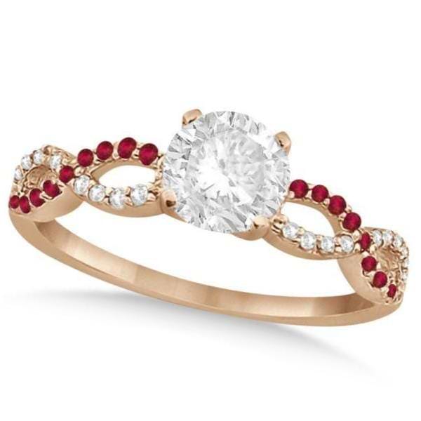 Infinity Round Diamond Ruby Engagement Ring 14k Rose Gold (0.50ct)