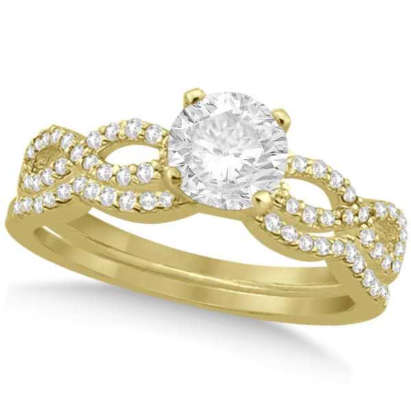 Twisted Infinity Round Diamond Bridal Ring Set 14k Yellow Gold (0.88ct)