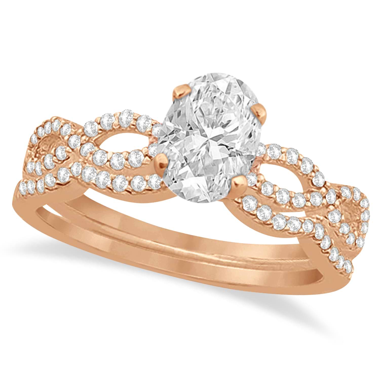 Twisted Infinity Oval Diamond Bridal Set 14k Rose Gold (1.13ct)