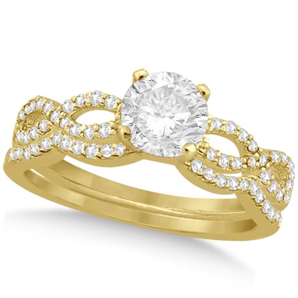 Twisted Infinity Round Lab Grown Diamond Bridal Ring Set 18k Yellow Gold (1.63ct)