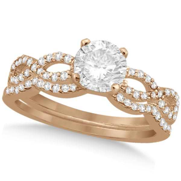 Twisted Infinity Round Diamond Bridal Ring Set 14k Rose Gold (1.63ct)