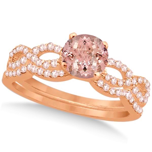 Infinity Style Morganite & Diamond Bridal Set 14k Rose Gold 1.29ct