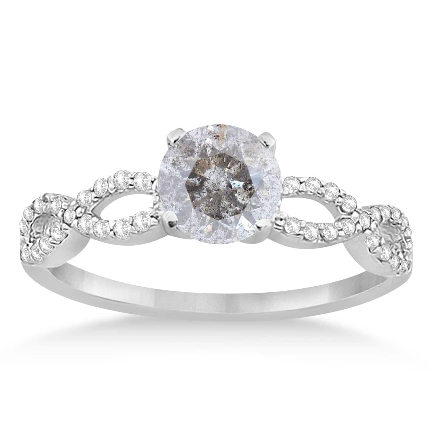 Twisted Infinity Round Salt & Pepper Diamond Bridal Ring Set 14k White Gold (2.13ct)