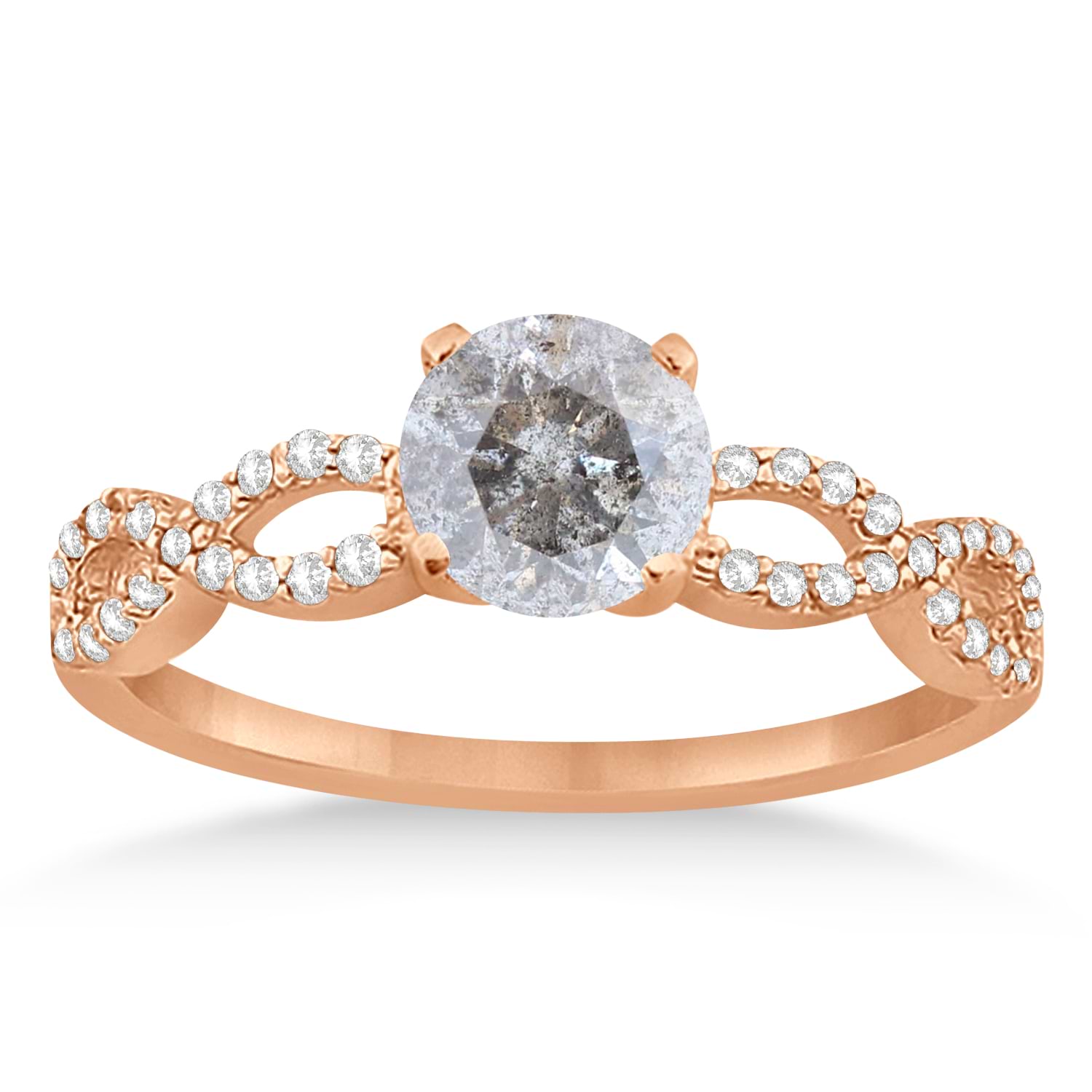 Twisted Infinity Round Salt & Pepper Diamond Bridal Ring Set 18k Rose Gold (2.13ct)