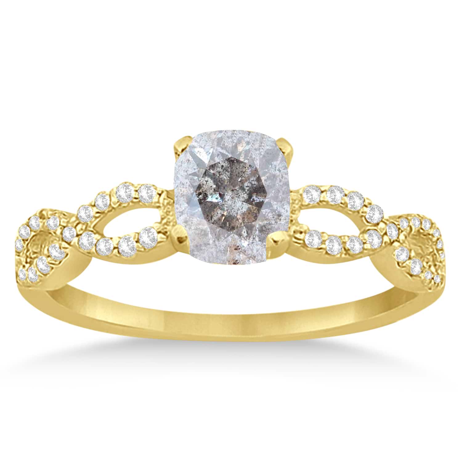 Infinity Cushion-Cut Salt & Pepper Diamond Bridal Ring Set 14k Yellow Gold (0.63ct)