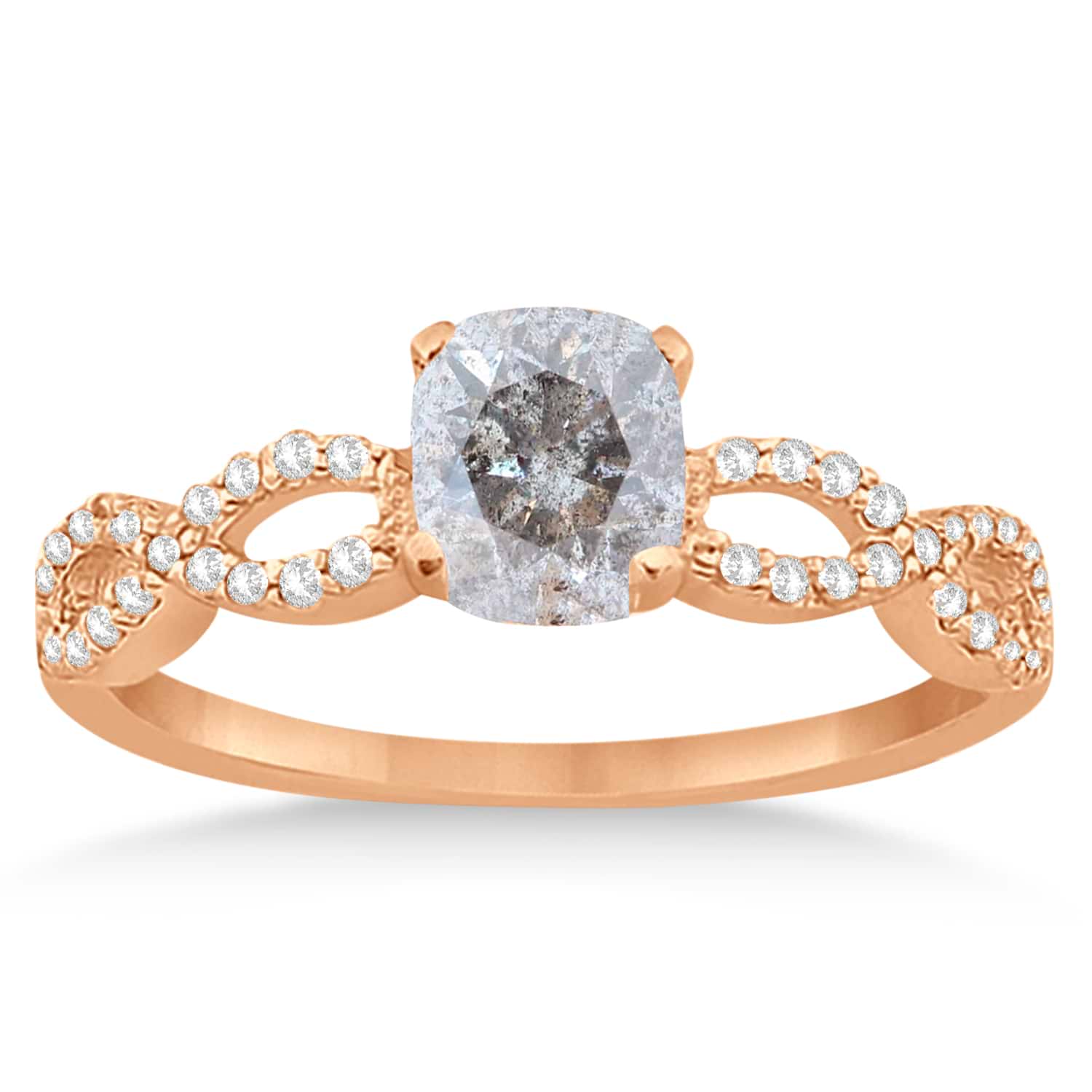 Infinity Cushion-Cut Salt & Pepper Diamond Bridal Ring Set 18k Rose Gold (0.63ct)