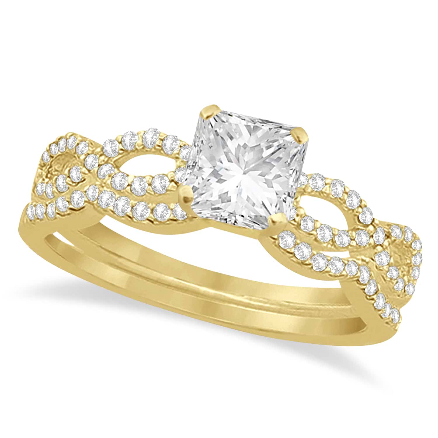 Infinity Princess Cut Diamond Bridal Ring Set 18k Yellow Gold (0.63ct)