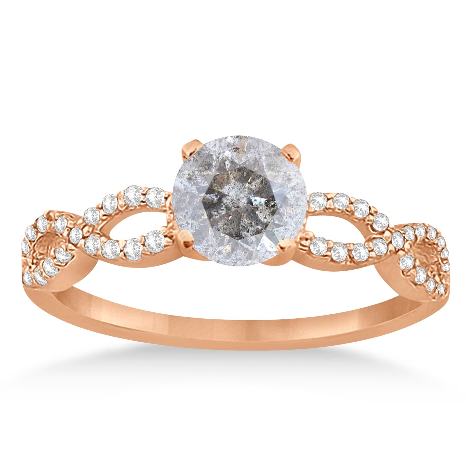 Twisted Infinity Round Salt & Pepper Diamond Bridal Ring Set 14k Rose Gold (0.63ct)