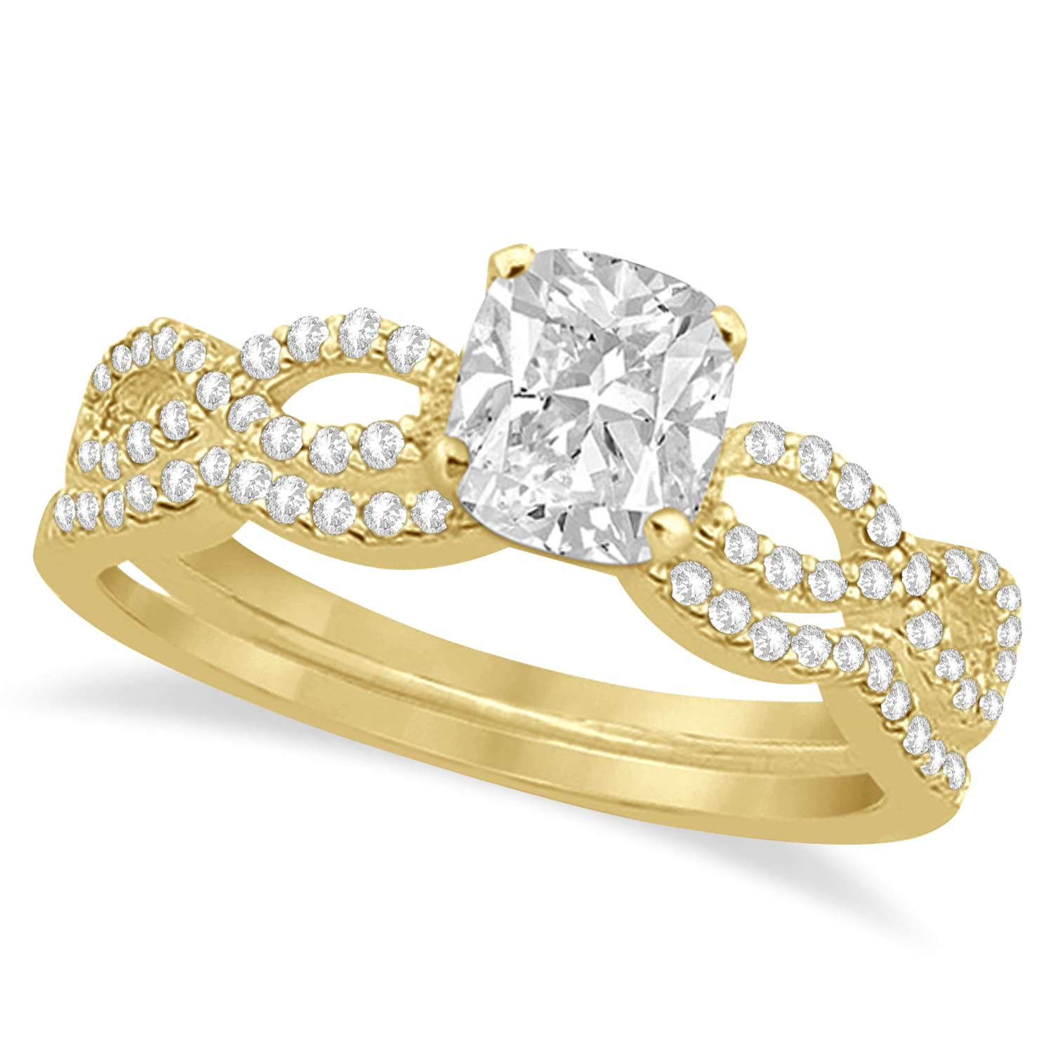 Infinity Cushion-Cut Diamond Bridal Ring Set 18k Yellow Gold (0.88ct)