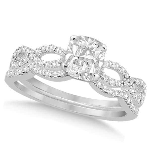 Infinity Cushion-Cut Diamond Bridal Ring Set Platinum (0.88ct)