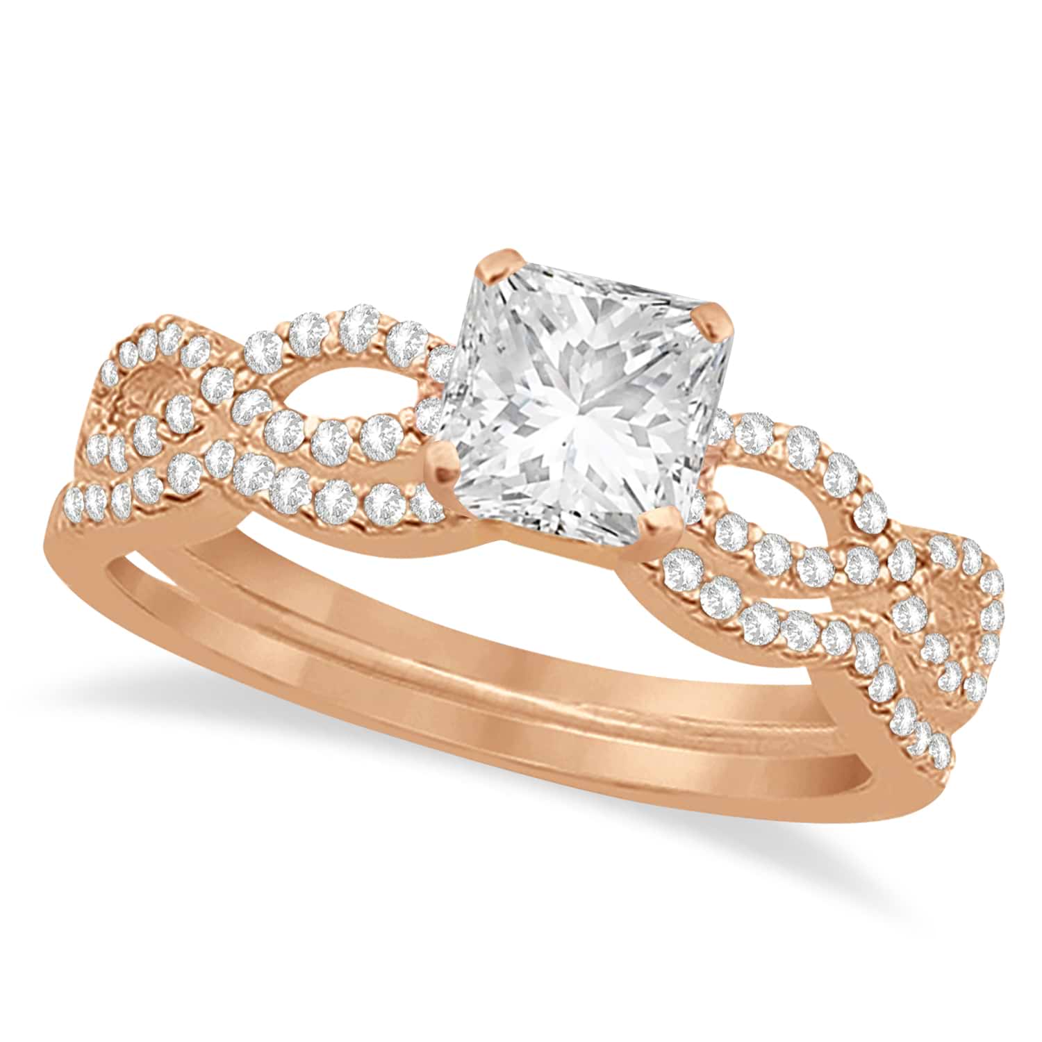 Infinity Princess Cut Diamond Bridal Ring Set 14k Rose Gold (0.88ct)