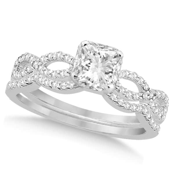 Infinity Princess Cut Diamond Bridal Ring Set 18k White Gold (0.88ct)