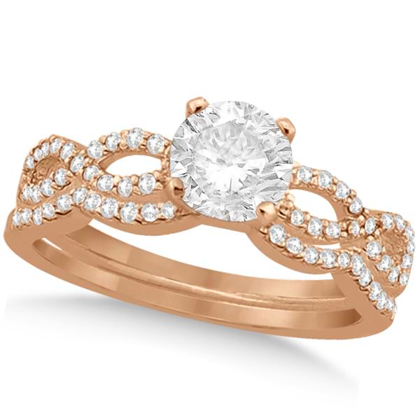 Twisted Infinity Round Diamond Bridal Ring Set 18k Rose Gold (0.88ct)