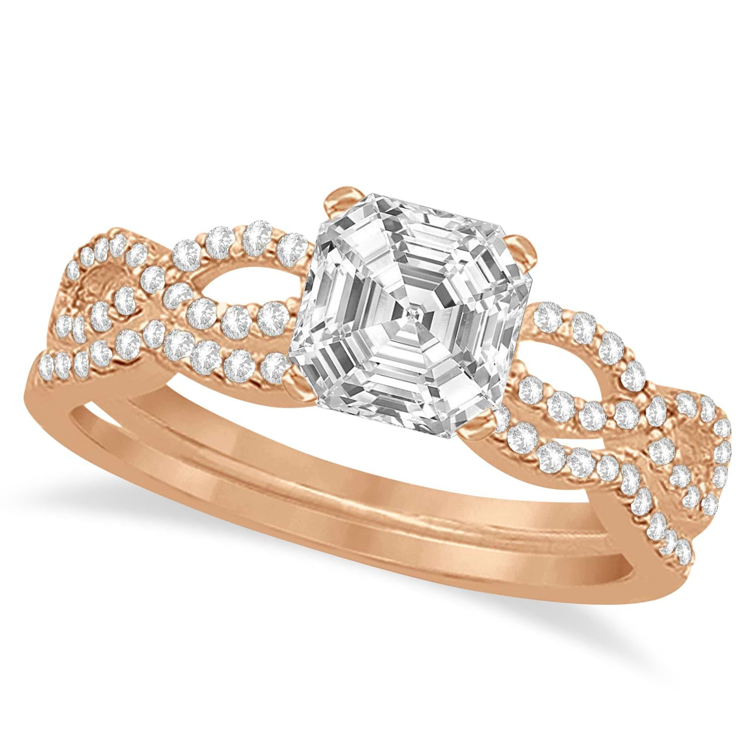 Infinity Asscher-Cut Diamond Bridal Ring Set 18k Rose Gold (1.13ct)