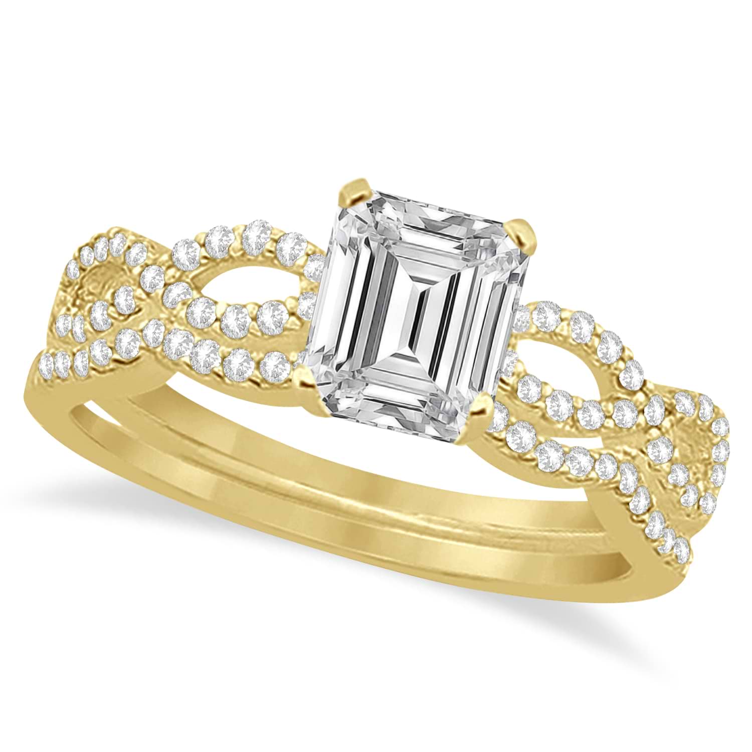 Infinity Emerald-Cut Diamond Bridal Ring Set 14k Yellow Gold (1.13ct)