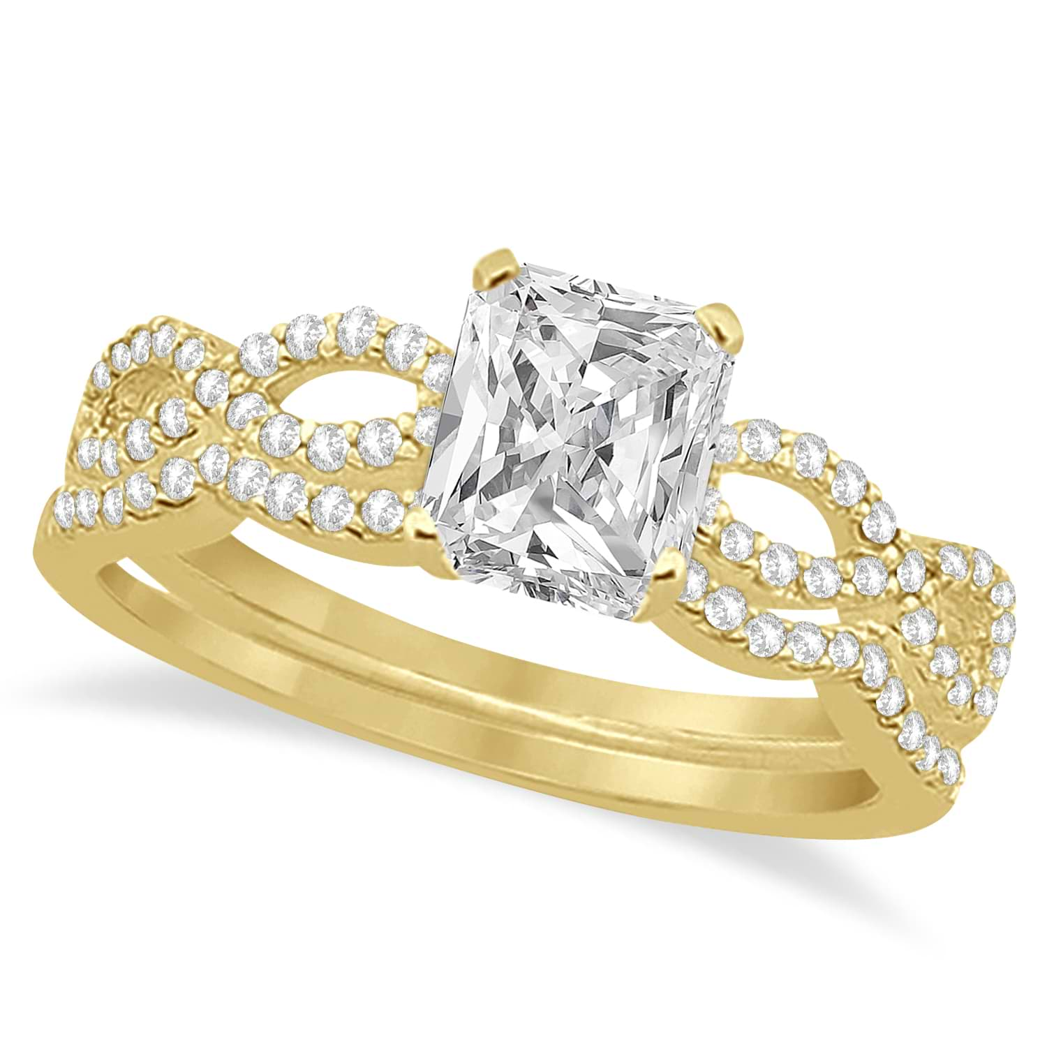 Infinity Radiant-Cut Lab Grown Diamond Bridal Ring Set 18k Yellow Gold (1.13ct)